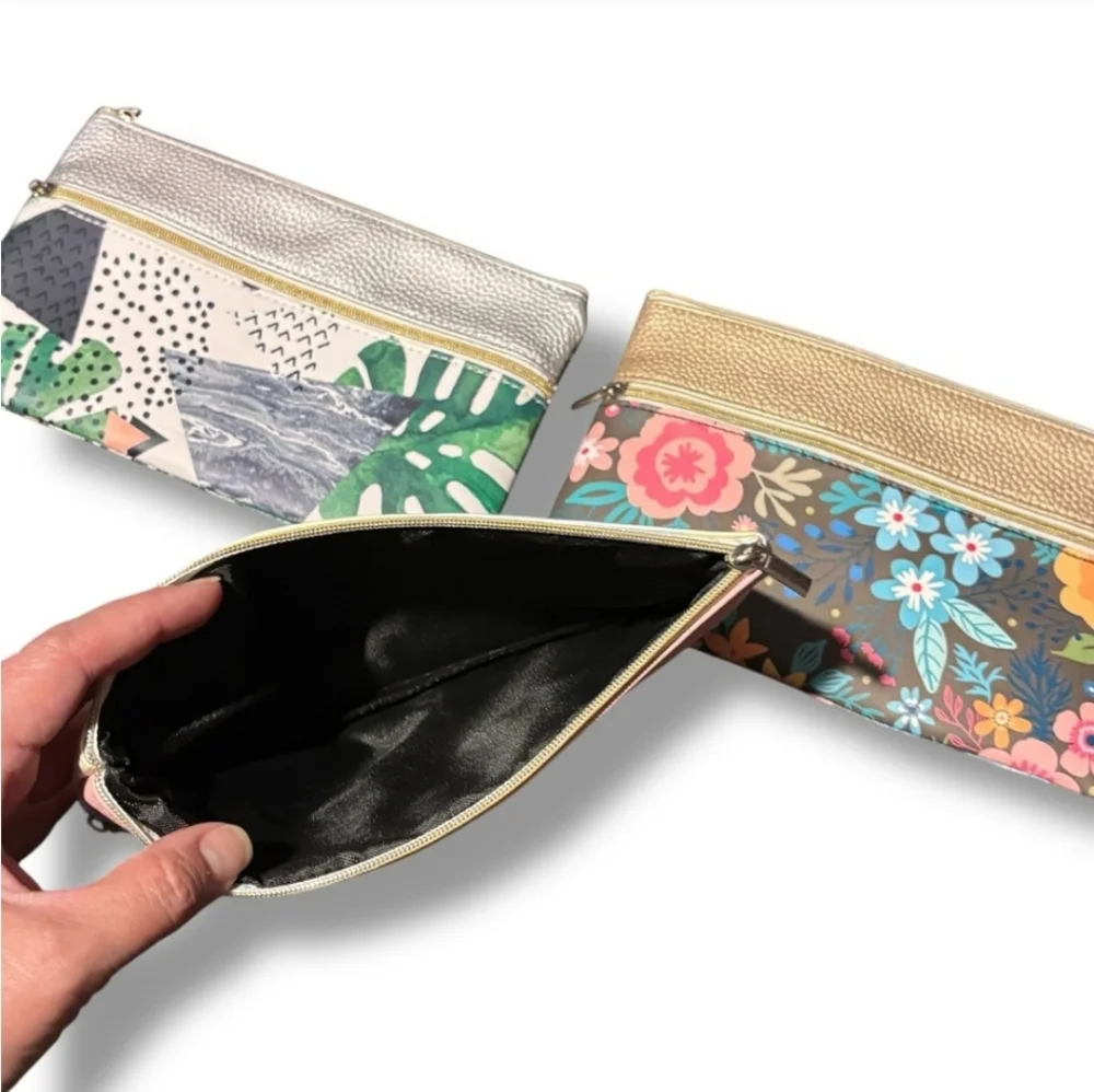 Double Zipper Cosmetic Case Set Of Three NEW